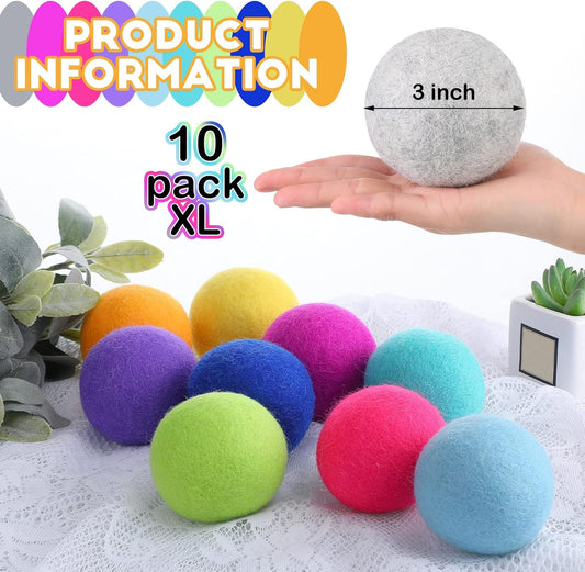 XL Wool Dryer Balls 10 Pack (3 Inch, Reusable)