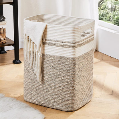 Tall Cotton Laundry Hamper with Handles Yellow Variegated (16x13x22 in)