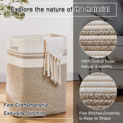 Tall Cotton Laundry Hamper with Handles Yellow Variegated (16x13x22 in)