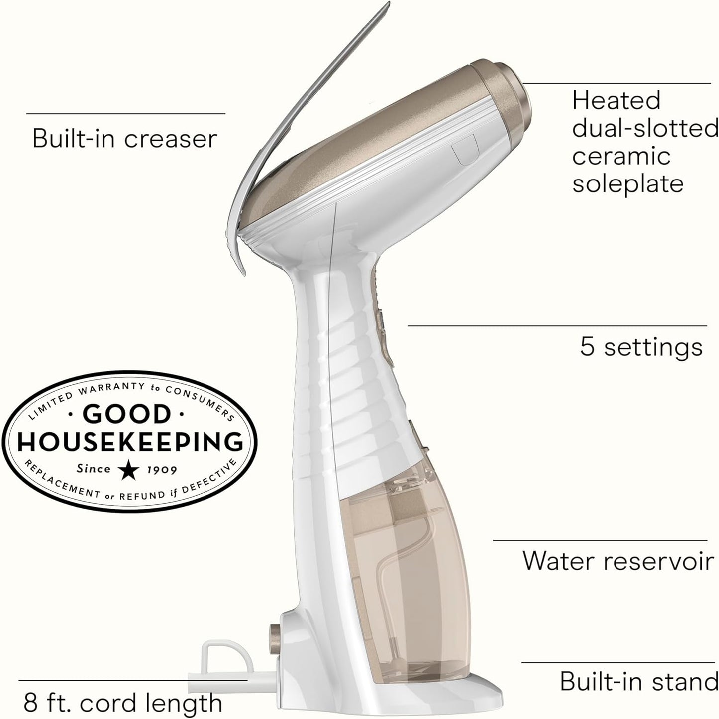 Handheld Garment Steamer Turbo ExtremeSteam 1875W (White/Champagne)
