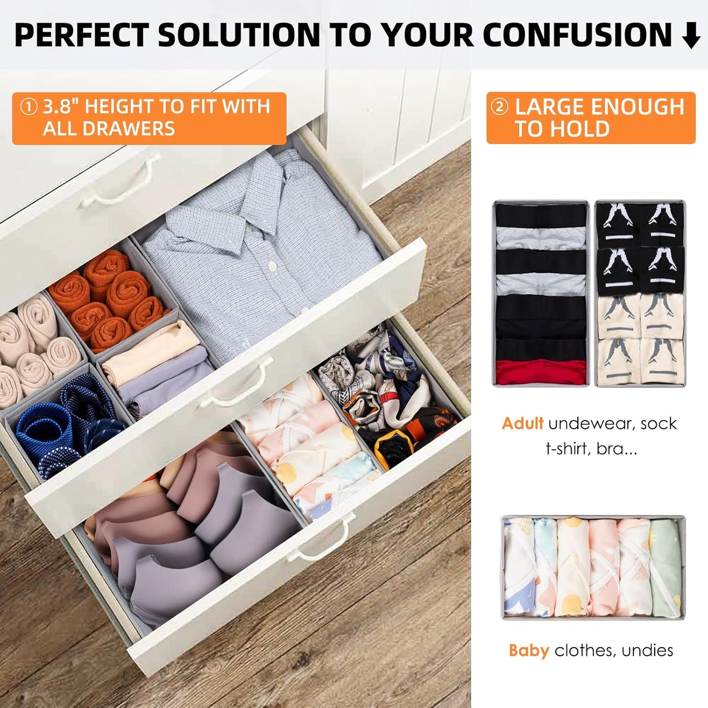 Fabric Drawer Organizers 15 Pack Foldable Storage Bins (Grey)