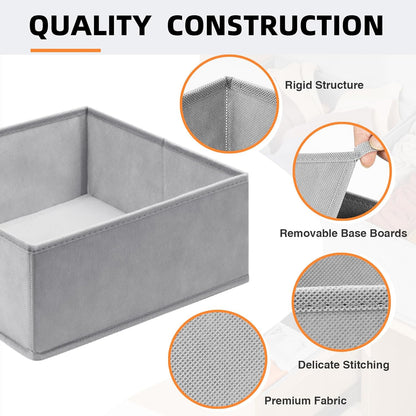 Fabric Drawer Organizers 15 Pack Foldable Storage Bins (Grey)