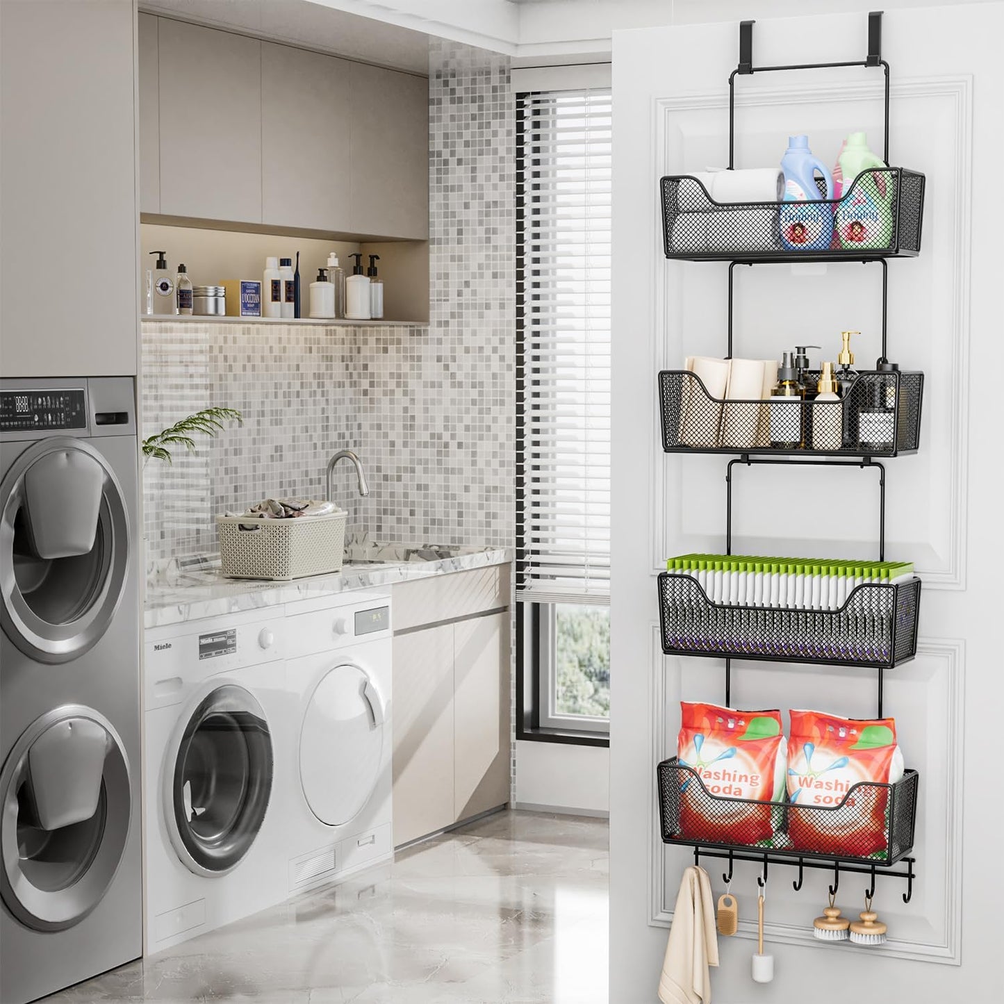 Over-the-Door Hanging Organizer with 4 Baskets & Adjustable Hooks