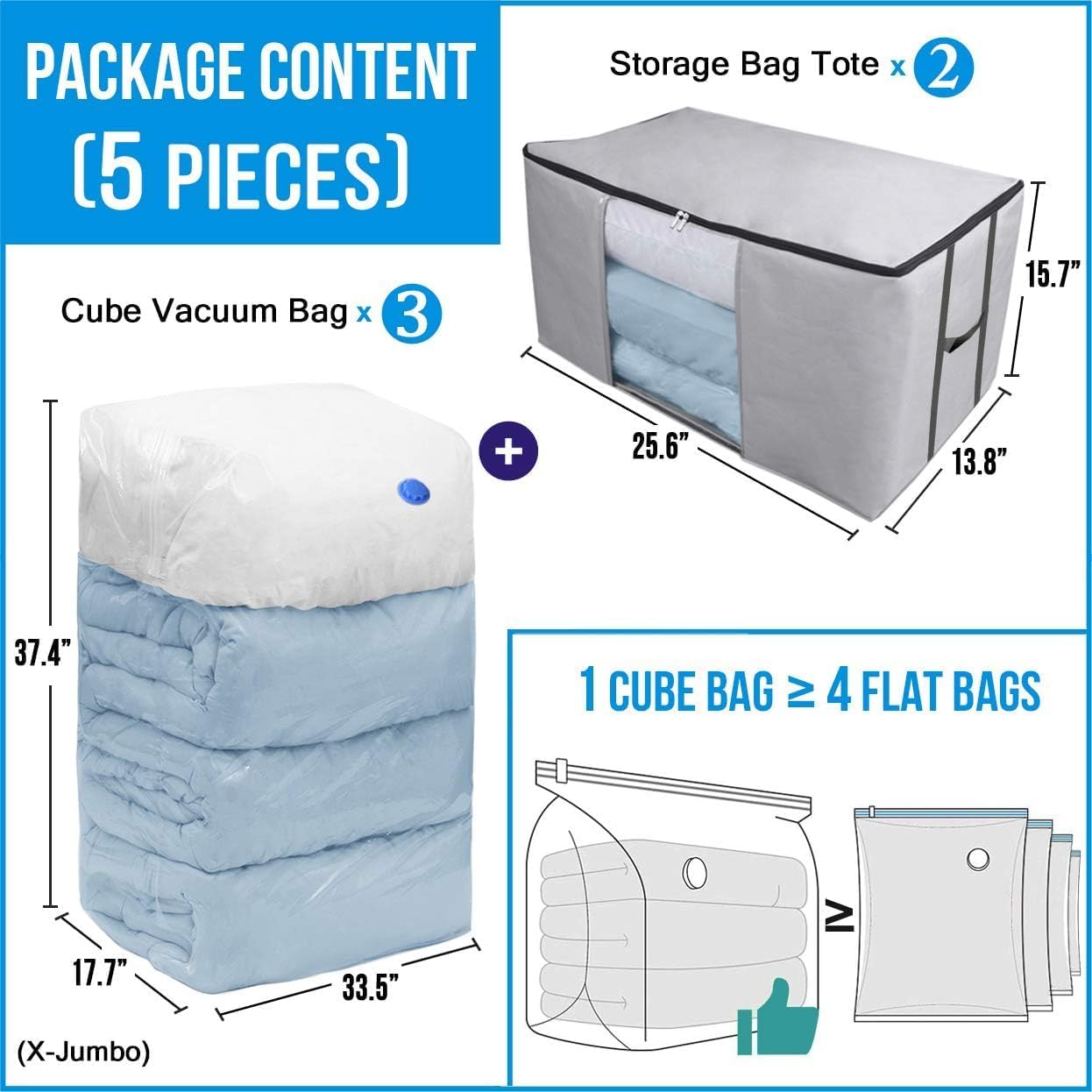 Cube Vacuum Storage Bags with Totes Jumbo Space Saver