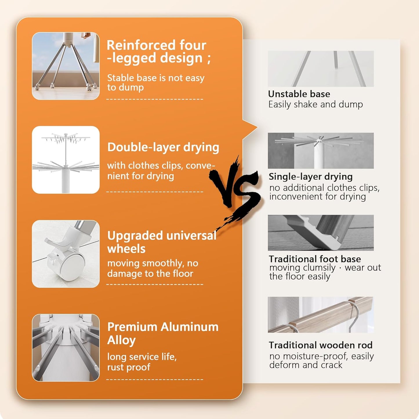Foldable Clothes Drying Rack 2-Tier Portable with Wheels (White)