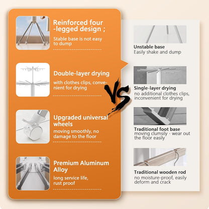 Foldable Clothes Drying Rack 2-Tier Portable with Wheels (White)