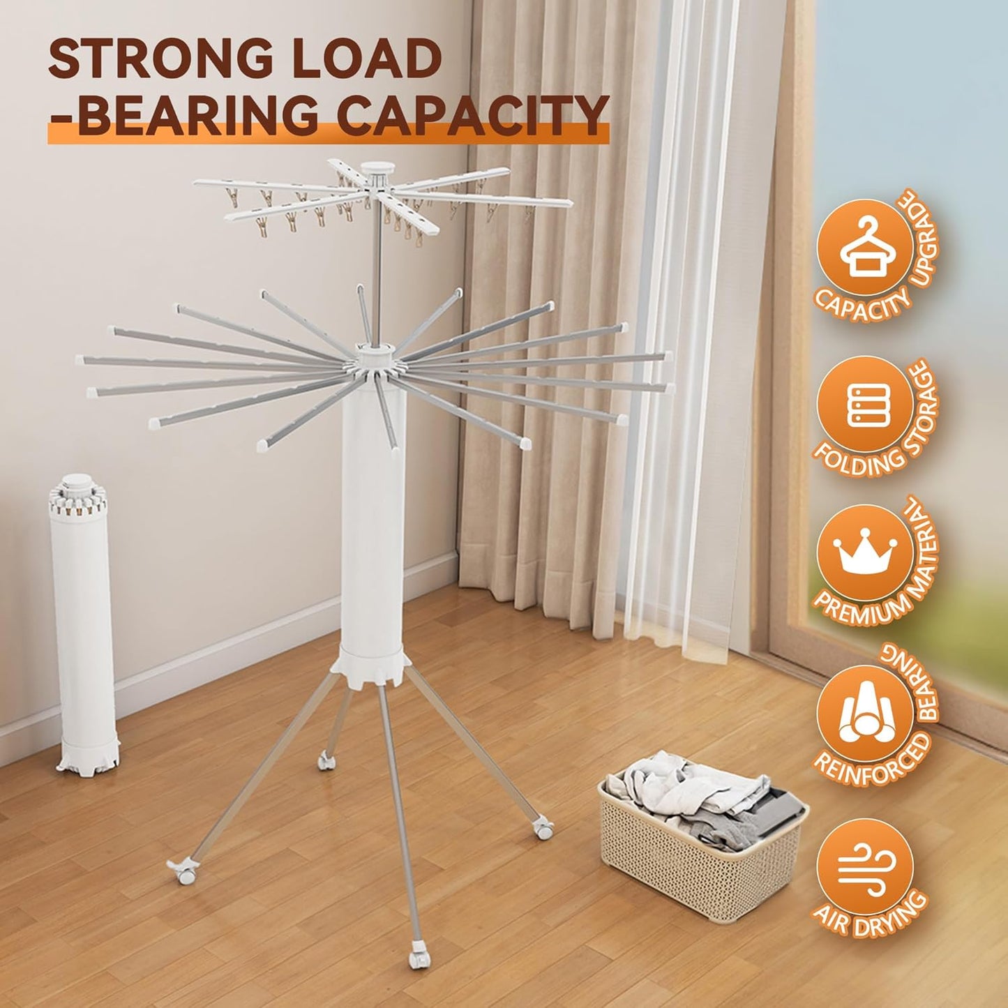 Foldable Clothes Drying Rack 2-Tier Portable with Wheels (White)
