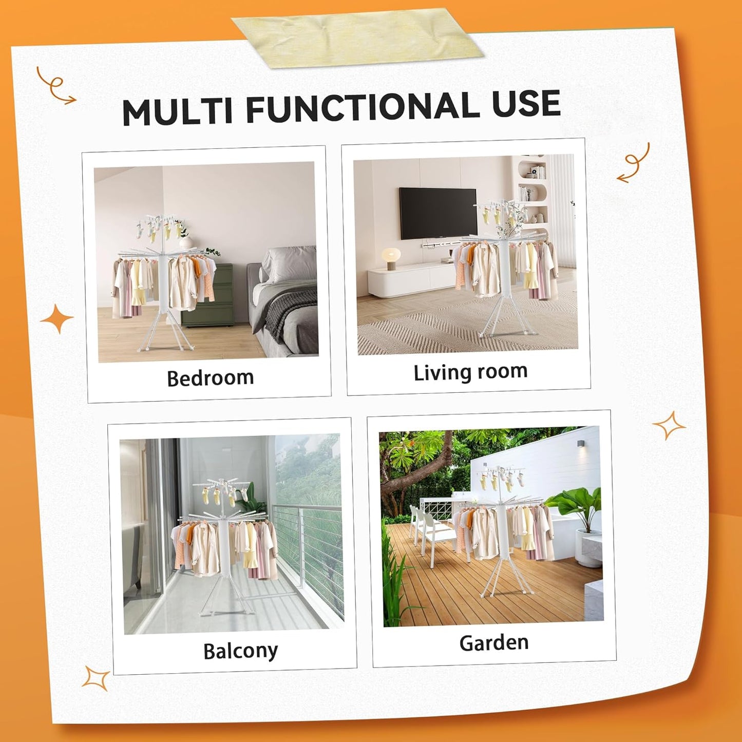 Foldable Clothes Drying Rack 2-Tier Portable with Wheels (White)