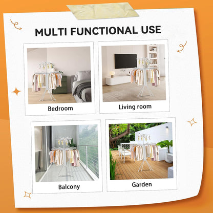 Foldable Clothes Drying Rack 2-Tier Portable with Wheels (White)