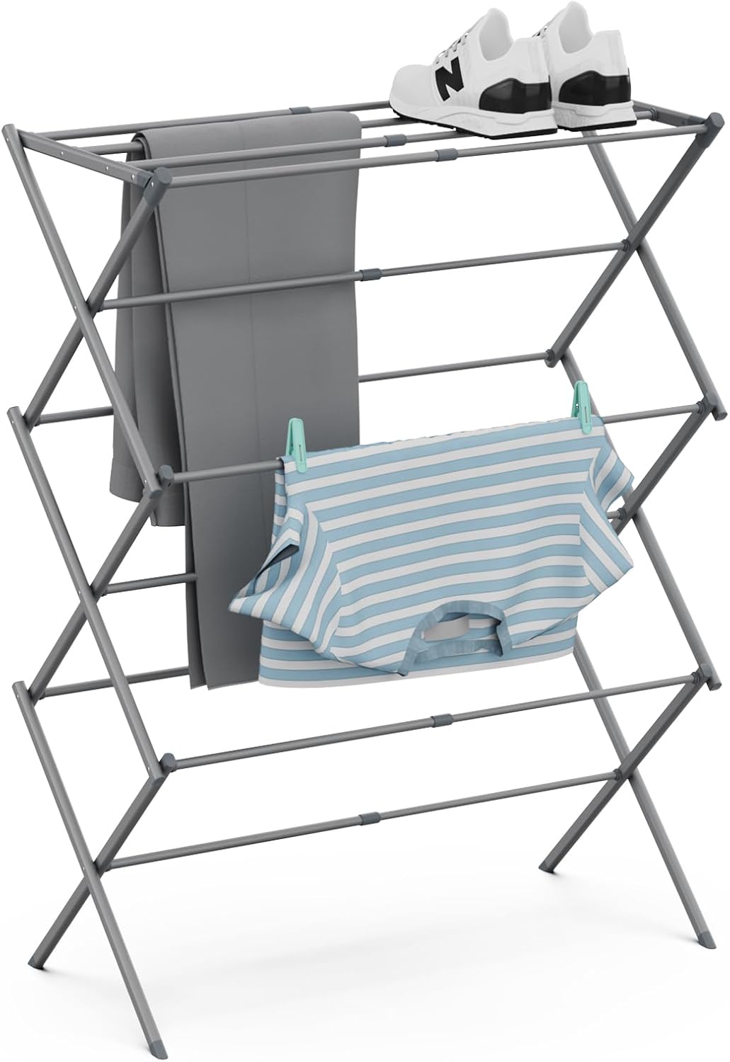 Foldable Clothes Drying Rack Compact Collapsible Design (Grey)