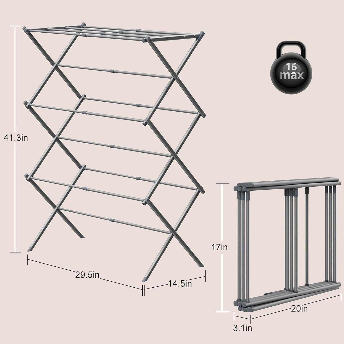 Foldable Clothes Drying Rack Compact Collapsible Design (Grey)
